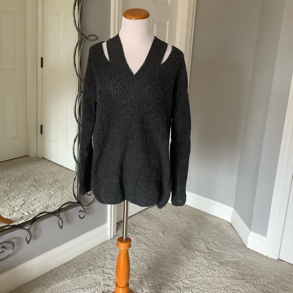 Charcoal Gray V-Neck with Cut-Outs
